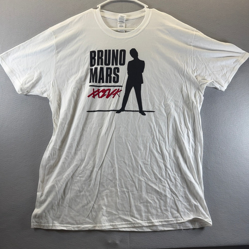 Bruno Mars 24K Magic World Tour Graphic T-Shirt Mens 2XL White Gildan Softstyle